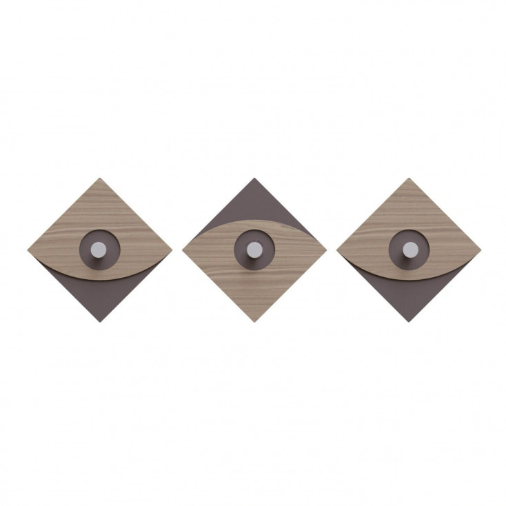 Appendiabiti da parete moderno in legno con 3 pomelli