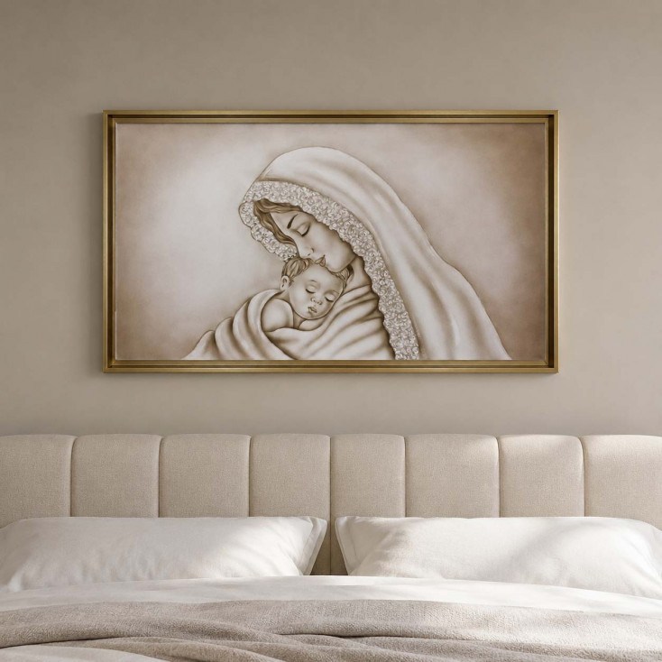 Capezzale con la maternità moderno dipinto a mano su tela Maria 110x65