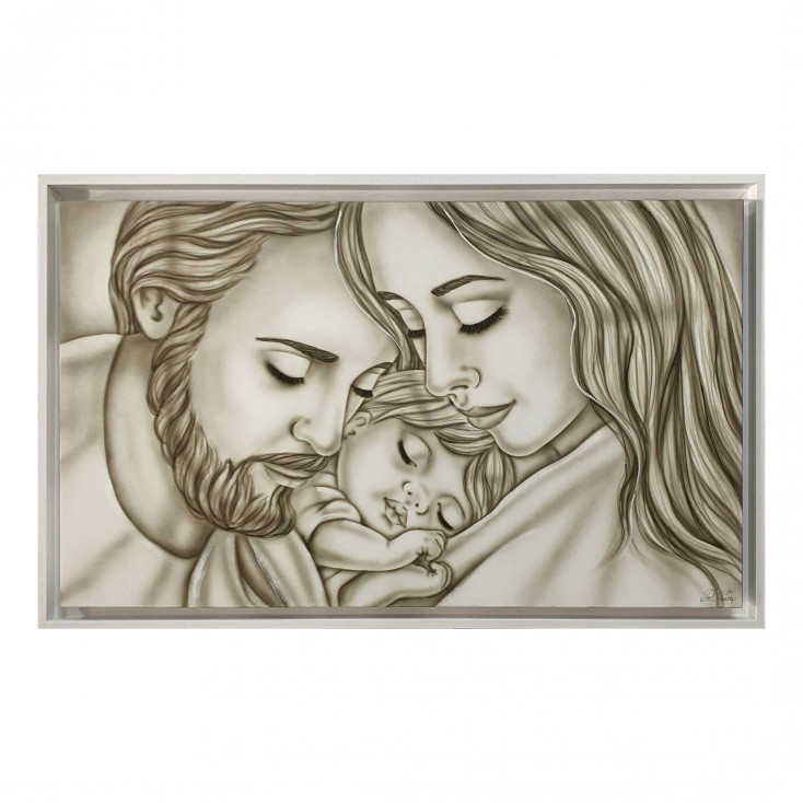 Capezzale con la sacra famiglia in stile moderno "Amore di Mamma e Papà" 110x65
