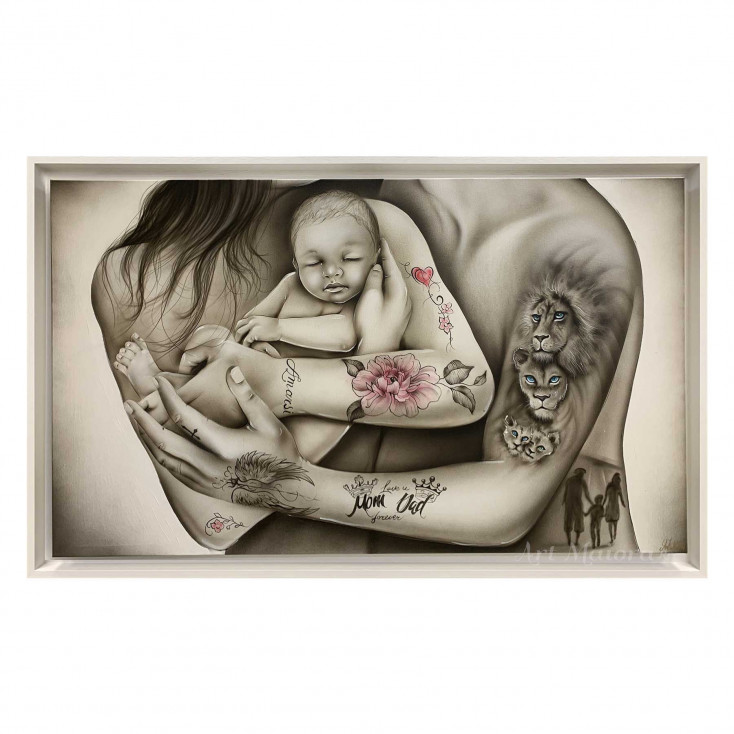 Capezzale dipinto a mano su tela moderna Amore Indelebile Tatoo 110x65