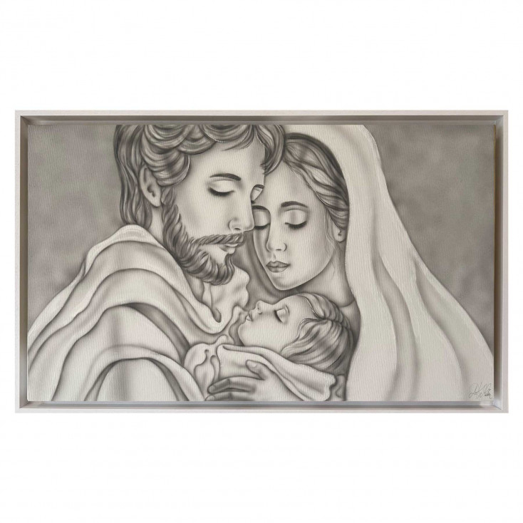 Capezzale la sacra famiglia dipinta a mano su tela Custodi dell'Amore 110x65