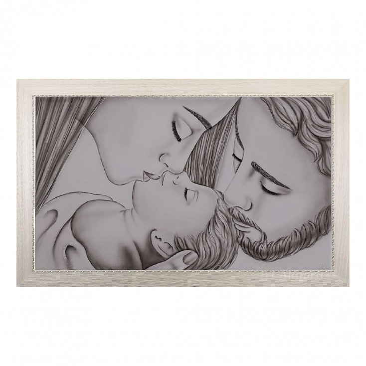 Capezzale moderno con la sacra famiglia dipinta su tela Bacio 110x65