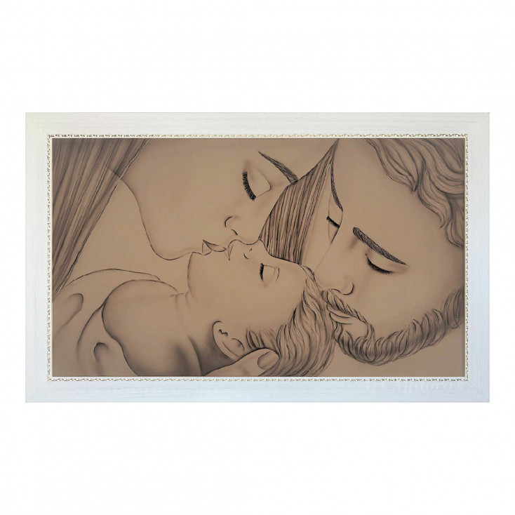 Capezzale moderno con la sacra famiglia dipinta su tela Bacio 110x65