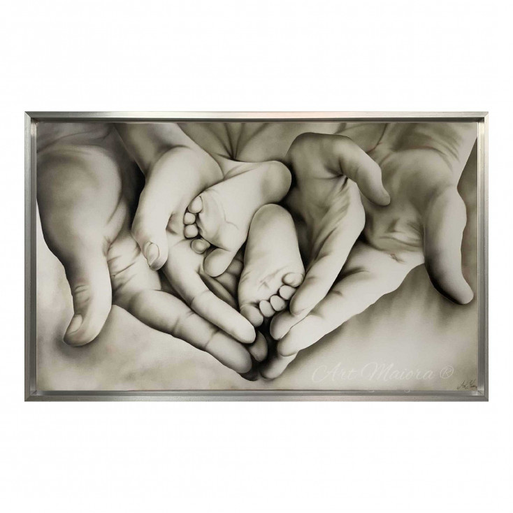 Capezzale moderno con la sacra famiglia dipinto a mano Family Heart 130x70