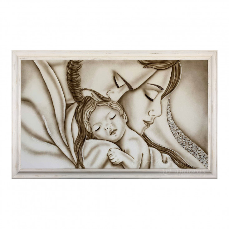 Capezzale moderno con sacra famiglia "Abbraccio Romantico" 110x65