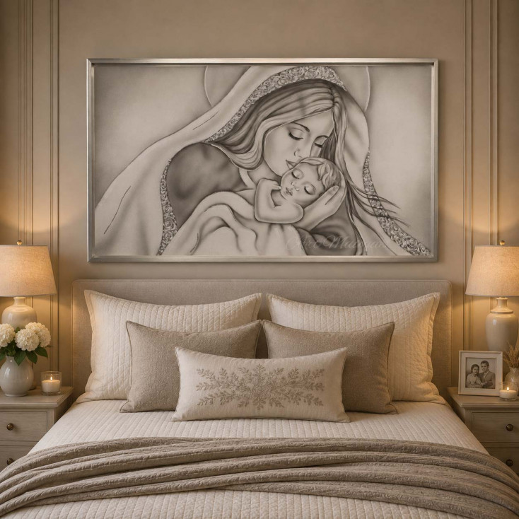 Capezzale moderno dipinto a mano con la maternità Amore di Mamma 110x65