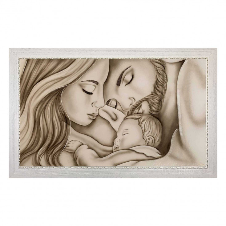 Capezzale sacra famiglia dipinta a mano su tela Legame di Vita 110x65