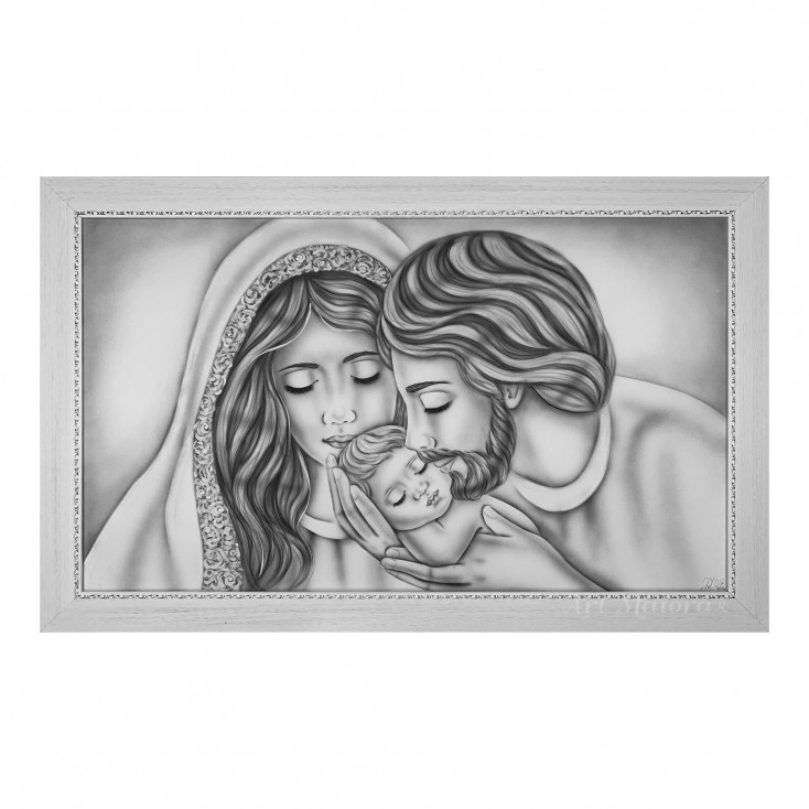 Capezzale sacra famiglia dipinta a mano su tela "Nido d'Amore Romantico" 110x65