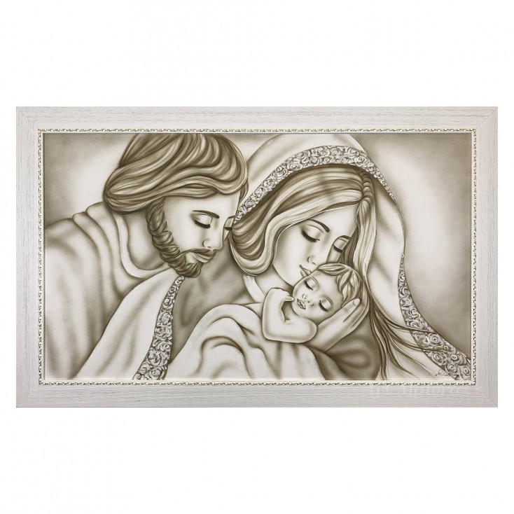 Capletto moderno con la sacra famiglia Forza 110x65 con decori bianchi