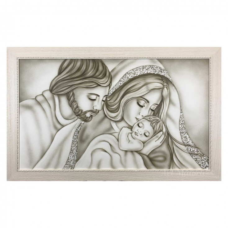Capletto moderno con la sacra famiglia Forza 110x65 con decori bianchi