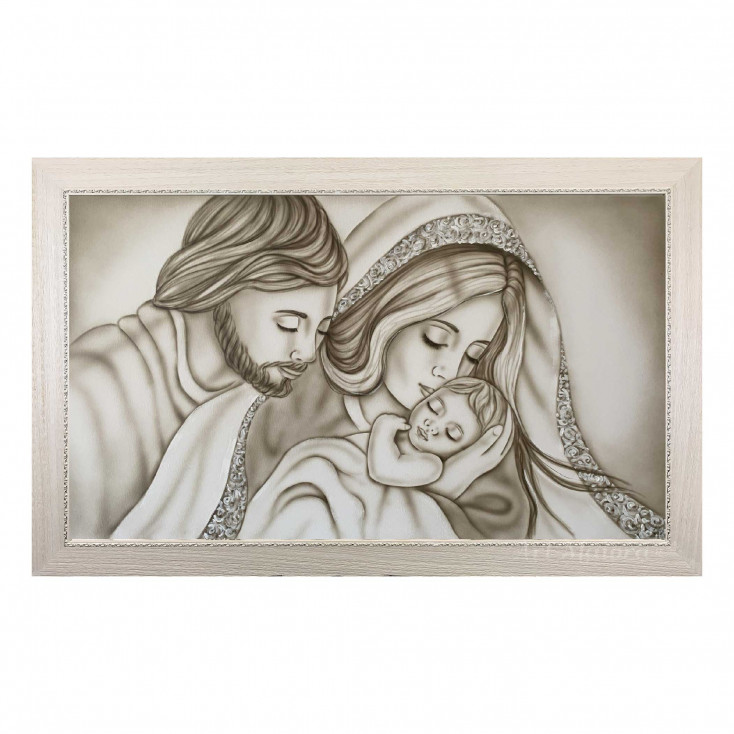 Capletto moderno dipinto a mano con la sacra famiglia Forza 110x65