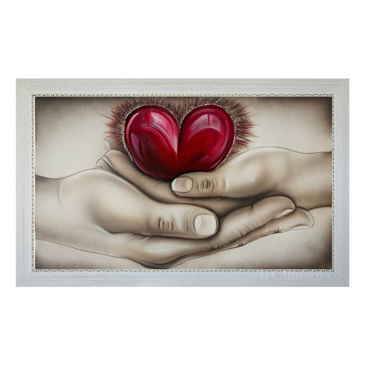 Capoletto capezzale moderno dipinto a meno su tela Abbraccio del Cuore 110x65