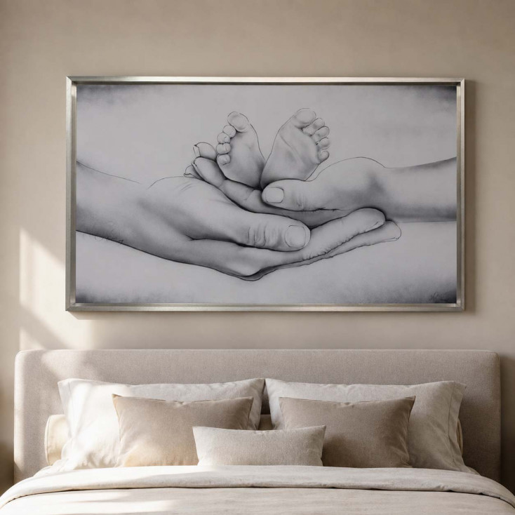 Capoletto moderno con la sacra famiglia dipinta su tela Different Family 110x65