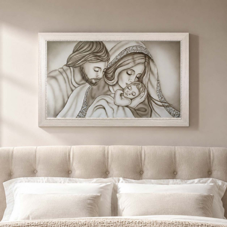 Capoletto moderno dipinto a mano con la sacra famiglia Forza 110x65