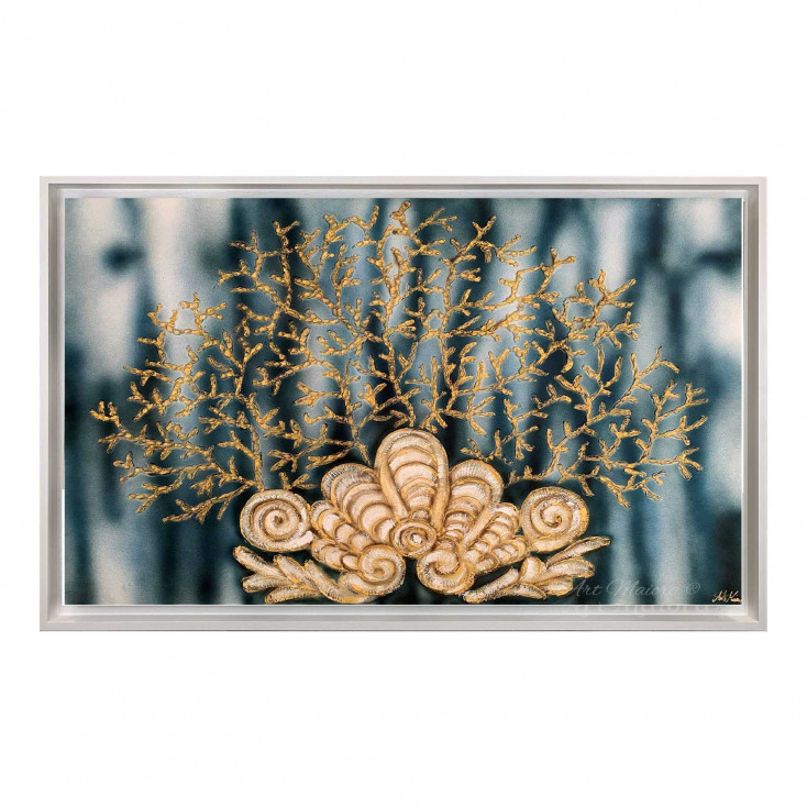 Quadro a tema marino su tela dipinta a mano Corallo con Conchiglia 120x80