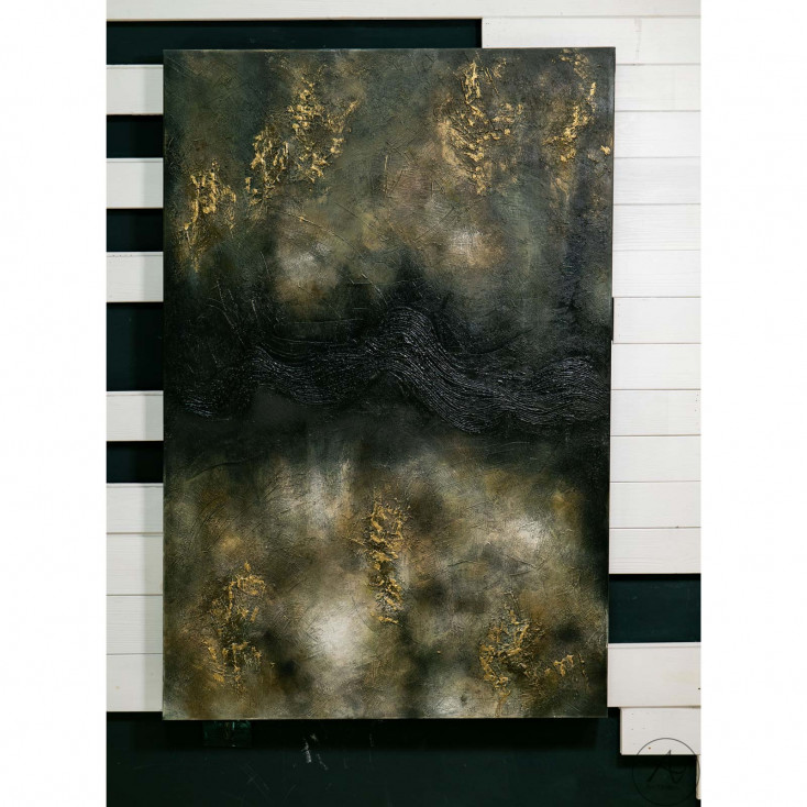 Quadro astratto dipinto a mano su tela Nel Cuore dell'Inchiostro 100x150