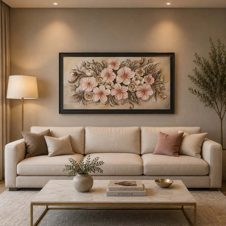 Quadro con fiori dipinto a mano Fiore in Fiore 130x70