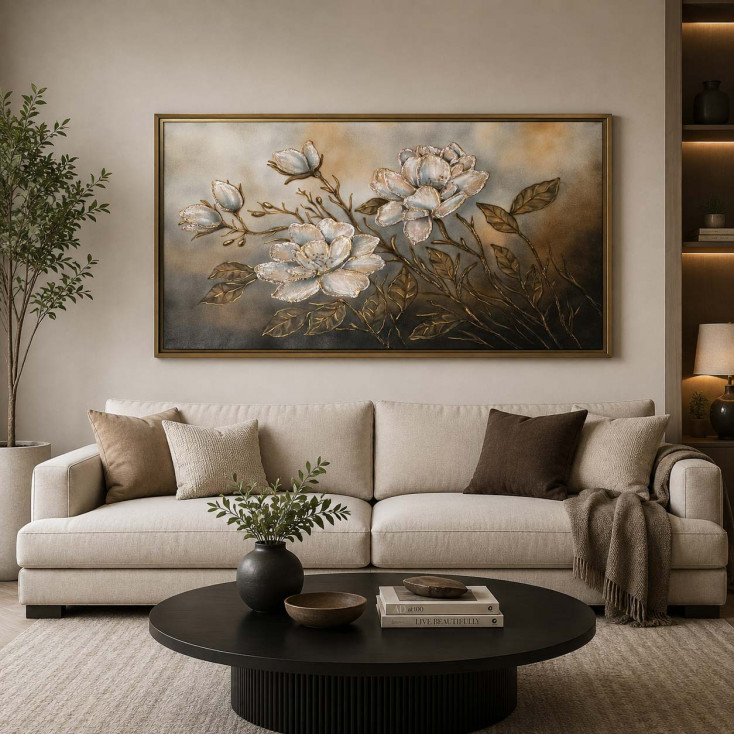 Quadro con fiori dipinto su tela di cotone Notte di Petali 120x80