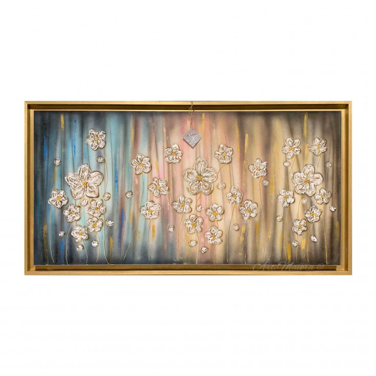 Quadro con fiorni su tela dipinta a mano Sogno Floreale 130x70