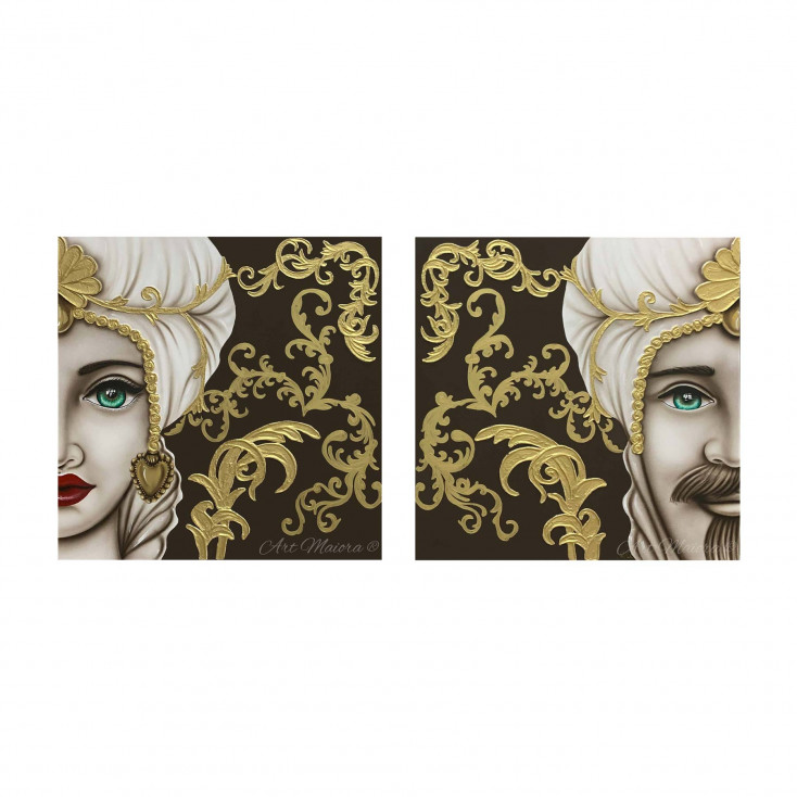 Quadro dipinto a mano Mori King 80x80 set 2 pezzi