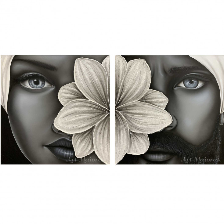 Quadro dipinto a mano su tela con mori Bellezza 80x80 set 2 pezzi