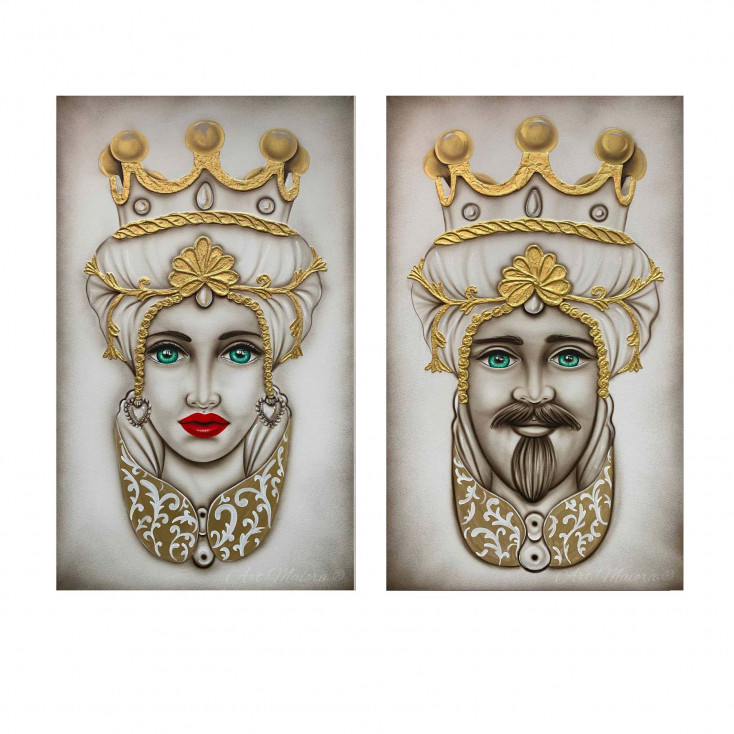 Quadro dipinto a mano Teste di Moro Crown 65x110 set 2 pezzi