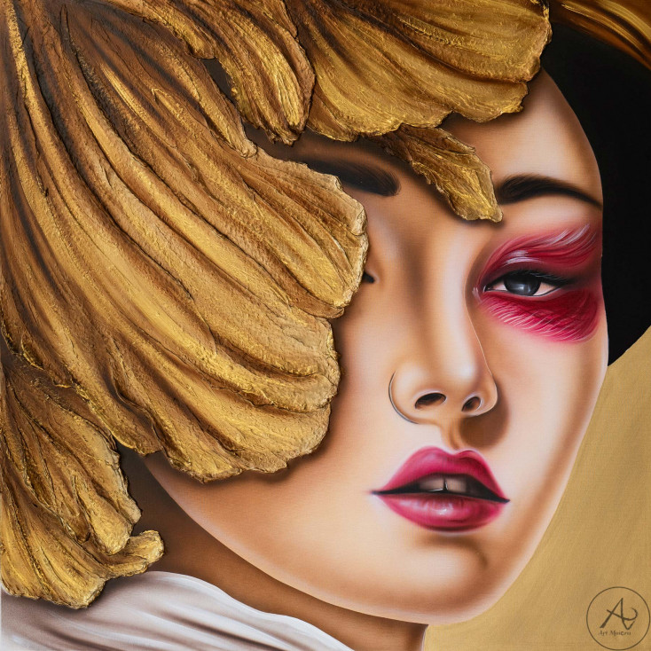 Quadro moderno dipinto a mano su tela Sguardo Fiorito 100x100