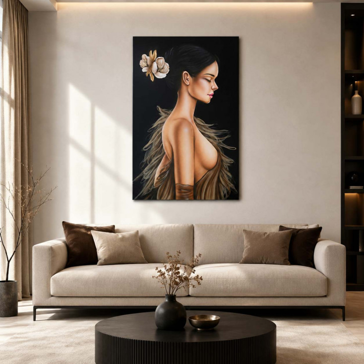 Quadro moderno figurativo Sogno di Veli 80x120 con fiori materici