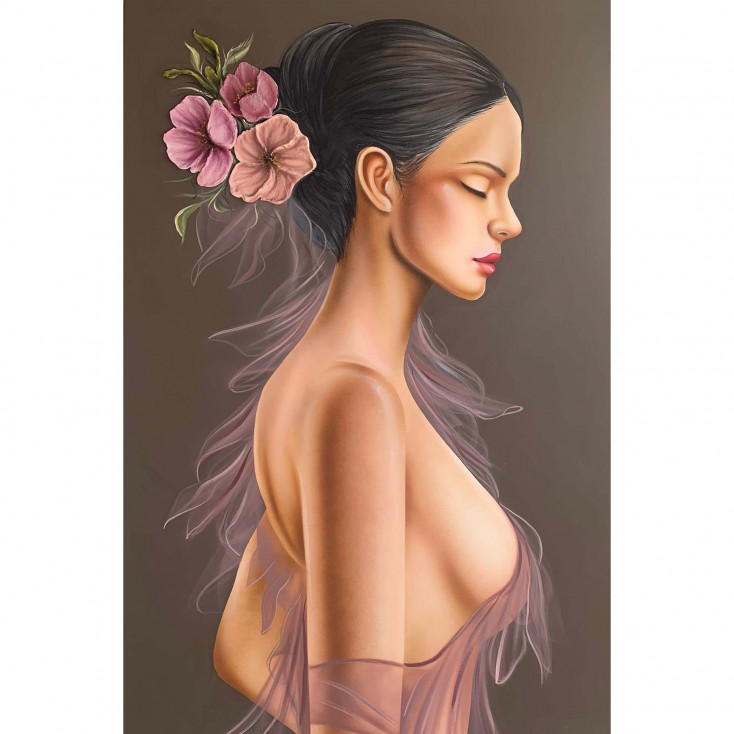 Quadro moderno figurativo Sogno di Veli 80x120 con fiori materici