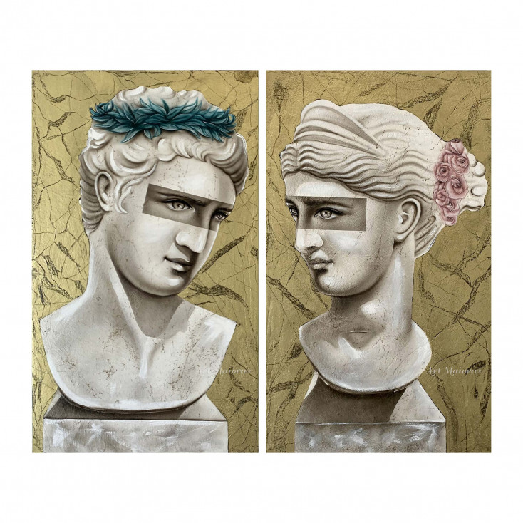 Set 2 pezzi Quadri moderni dipinti a mano su tela "Eternity" 65x110 cad.