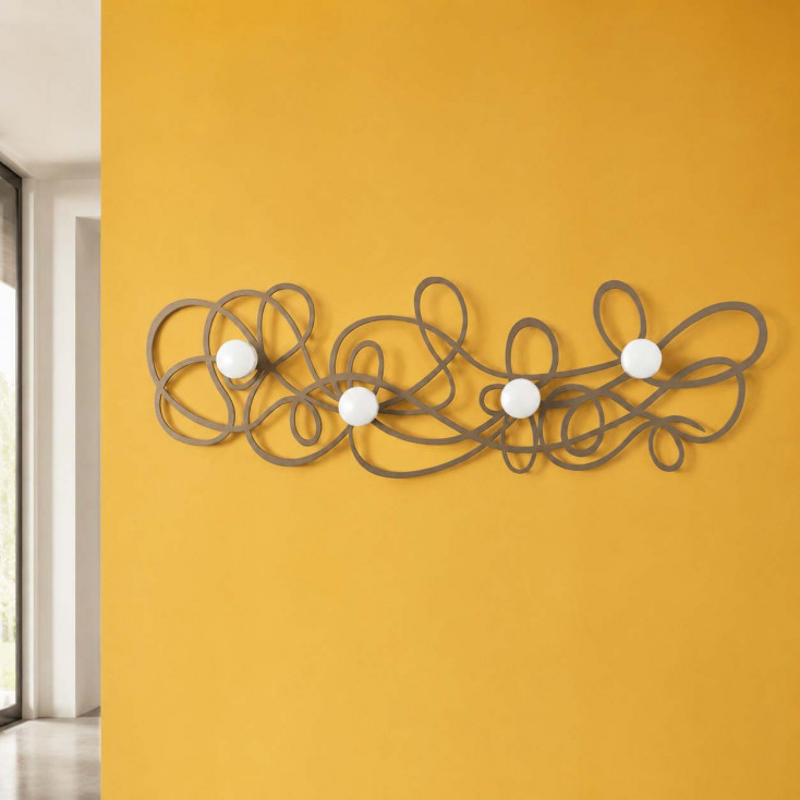 Appendiabiti da parete moderno in metallo intrecciato con 4 ganci in legno