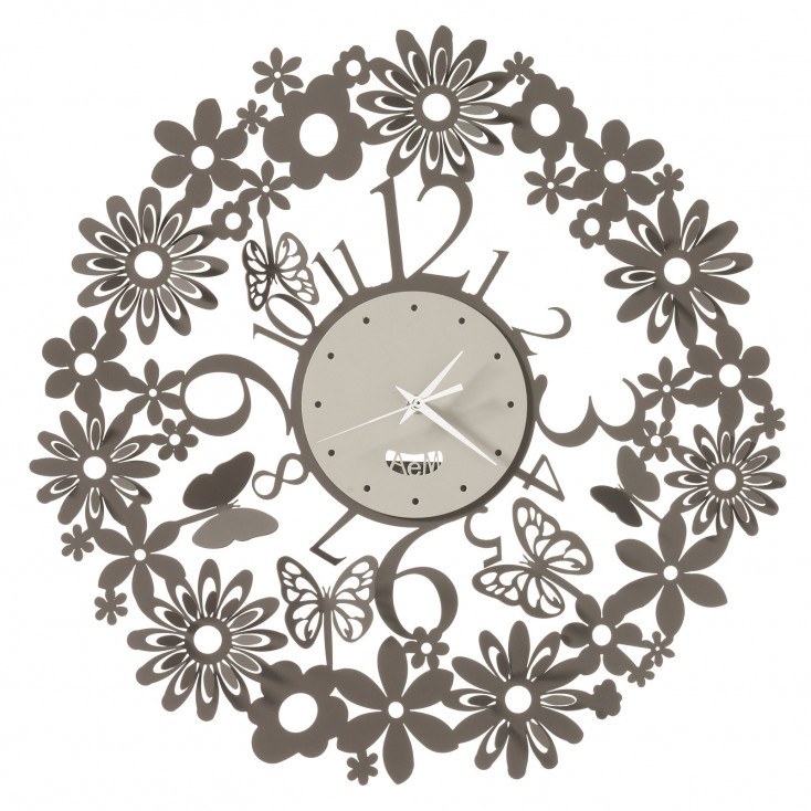 Orologio da muro in metallo con fiori e farfalle dal design moderno ed elegante
