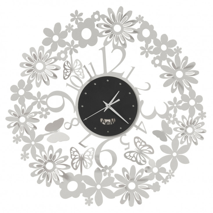 Orologio da muro in metallo con fiori e farfalle dal design moderno ed elegante