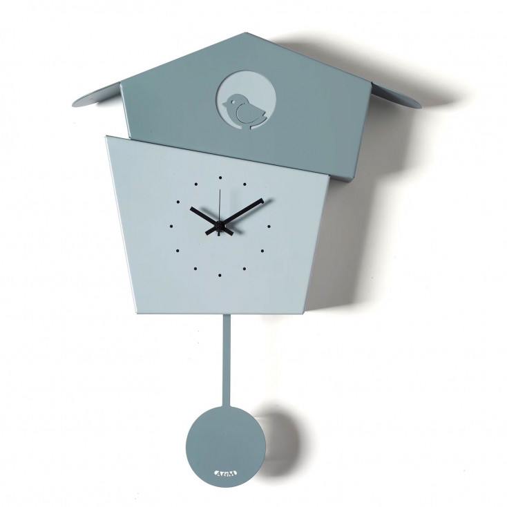 Orologio da parete con pendolo e sagoma di uccellino in metallo design moderno