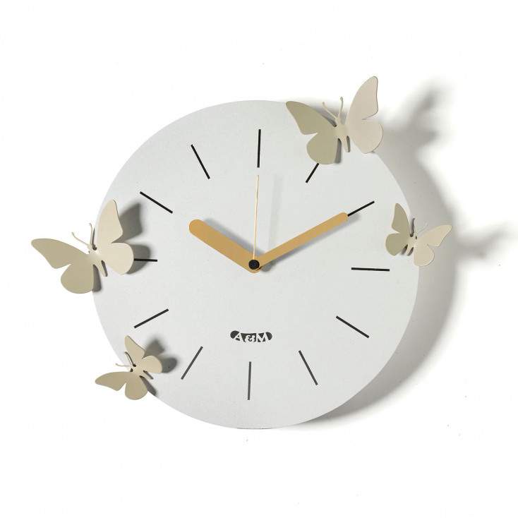 Orologio da parete in metallo con farfalle decorative