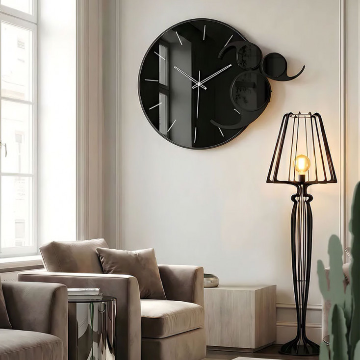 Orologio da parete in metallo con quadrante in vetro specchiato