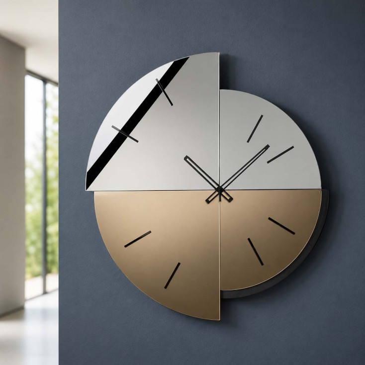 Orologio da parete in metallo con quadrante in vetro specchiato di design