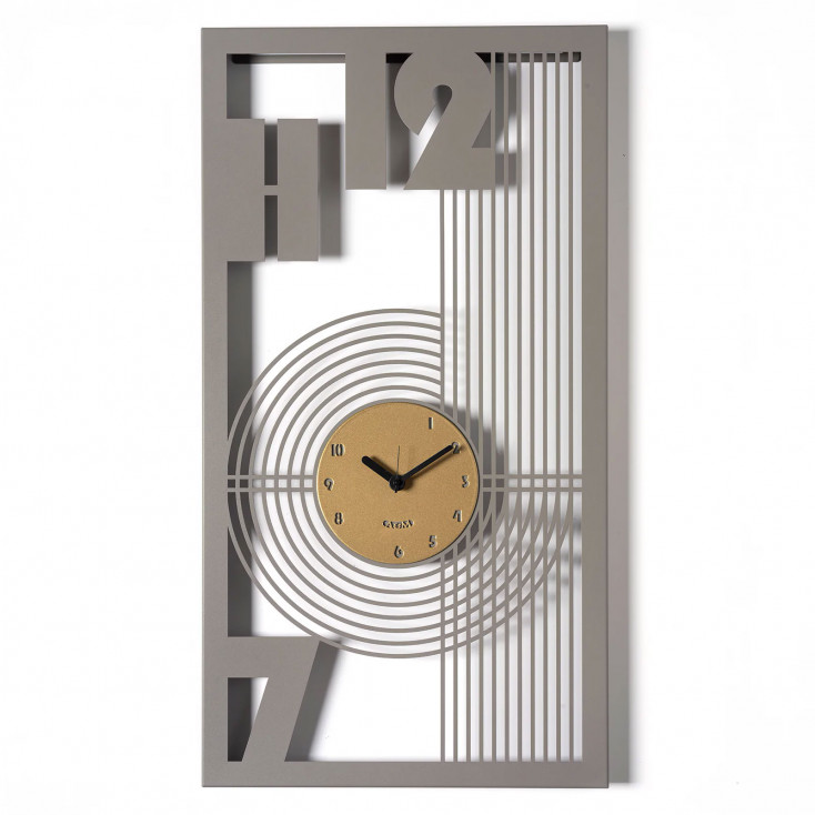 Orologio da parete rettangolare con quadrante centrale e dettagli geometrici