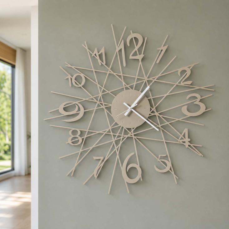 Orologio da parete moderno di design con struttura a raggiera in metallo