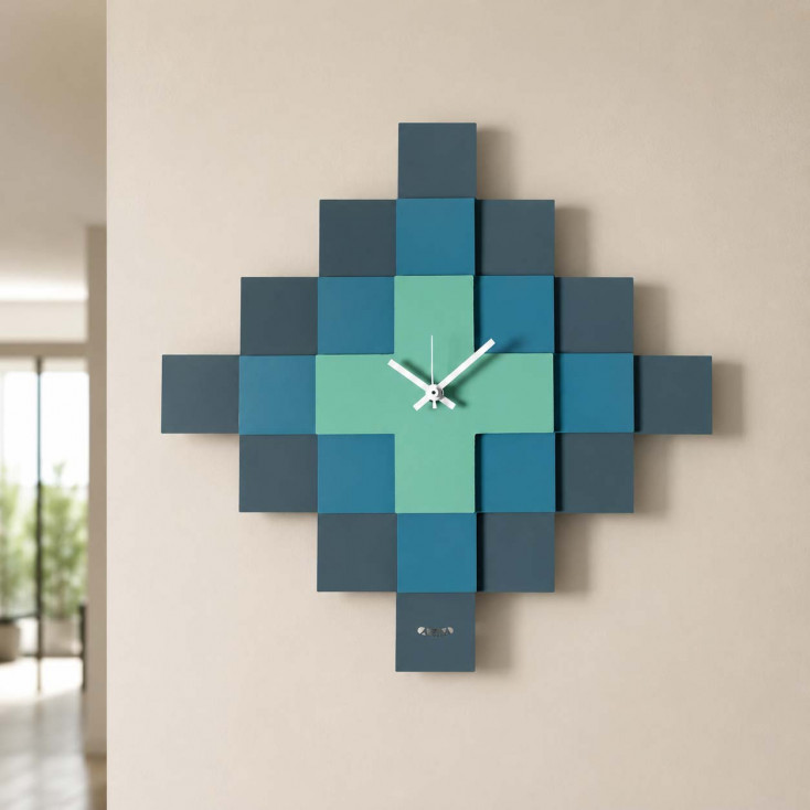 Orologio da parete moderno quadrato con design a mosaico e struttura in metallo