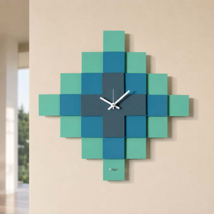Orologio da parete moderno quadrato con design a mosaico e struttura in metallo