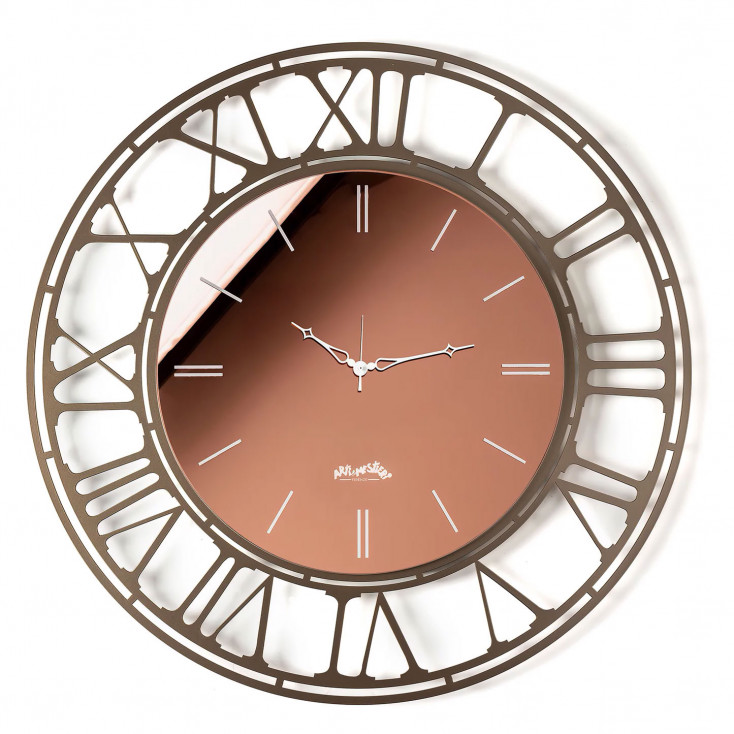 Orologio da parete rotondo grande in metallo con quadrante in vetro specchiato