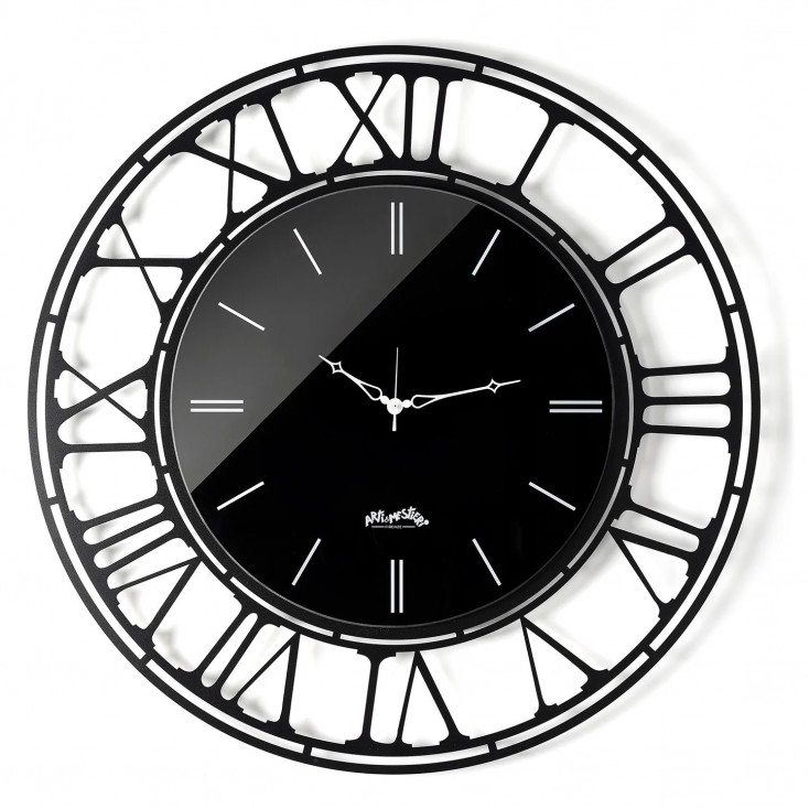 Orologio da parete rotondo grande in metallo con quadrante in vetro specchiato