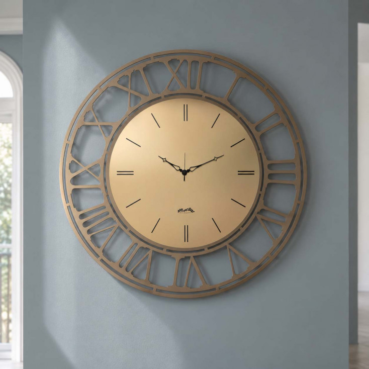 Orologio da parete rotondo grande in metallo con quadrante in vetro specchiato