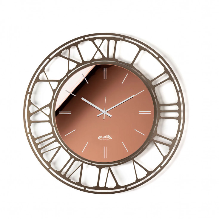 Orologio da parete rotondo in metallo con quadrante in vetro specchiato