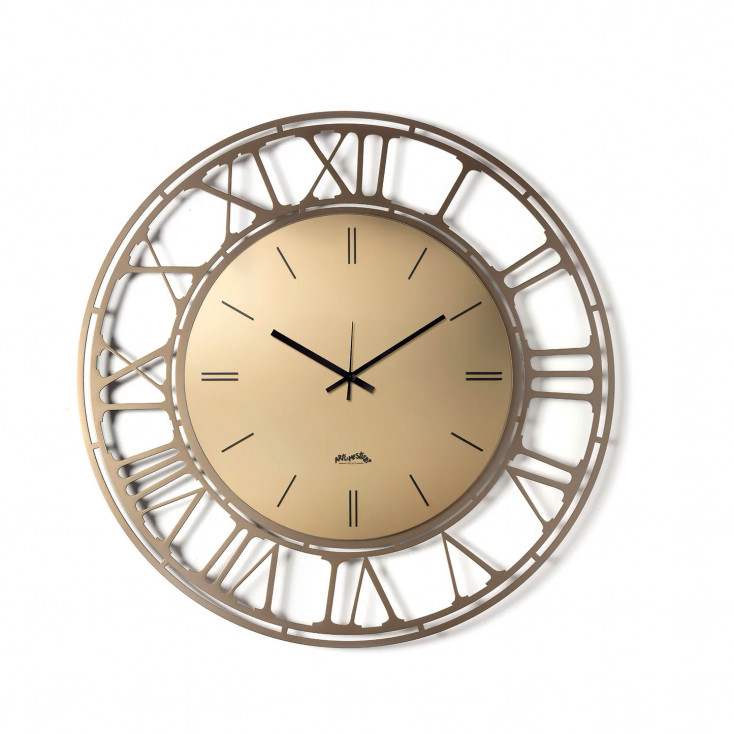 Orologio da parete rotondo in metallo con quadrante in vetro specchiato