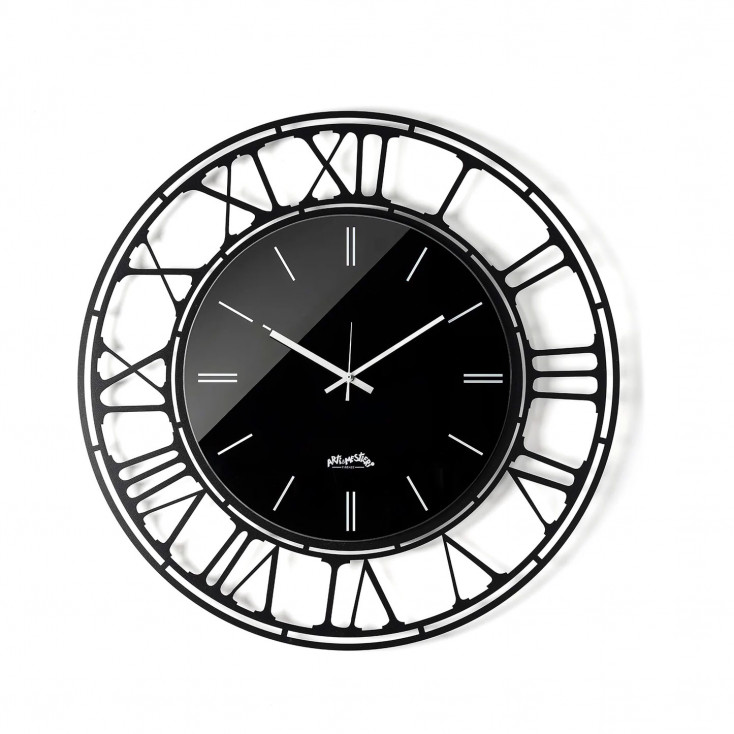 Orologio da parete rotondo in metallo con quadrante in vetro specchiato