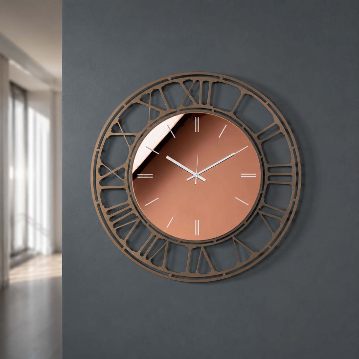 Orologio da parete rotondo in metallo con quadrante in vetro specchiato
