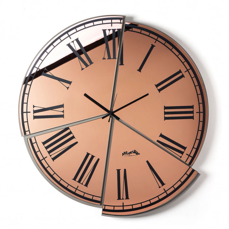 Orologio da parete rotondo in metallo con quadrante in vetro specchiato