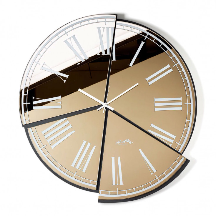 Orologio da parete rotondo in metallo con quadrante in vetro specchiato
